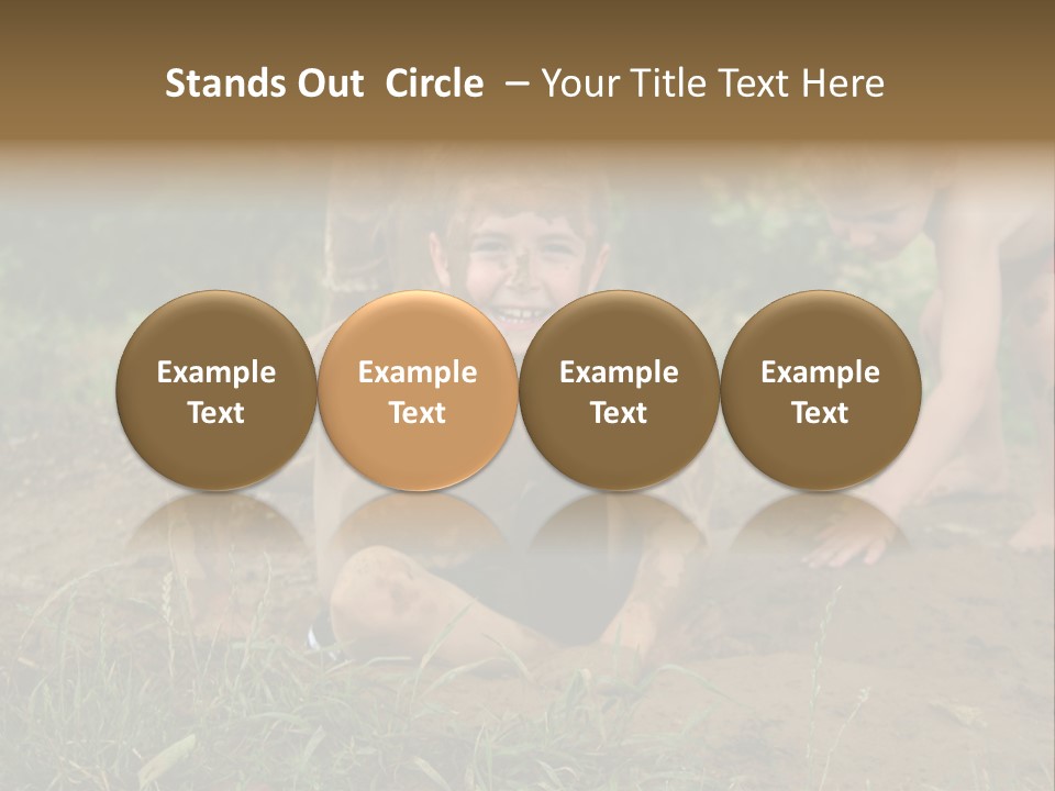 Boy Painted With Mud Sitting In Dirt Hole With Other Boys Playing In Background PowerPoint Template