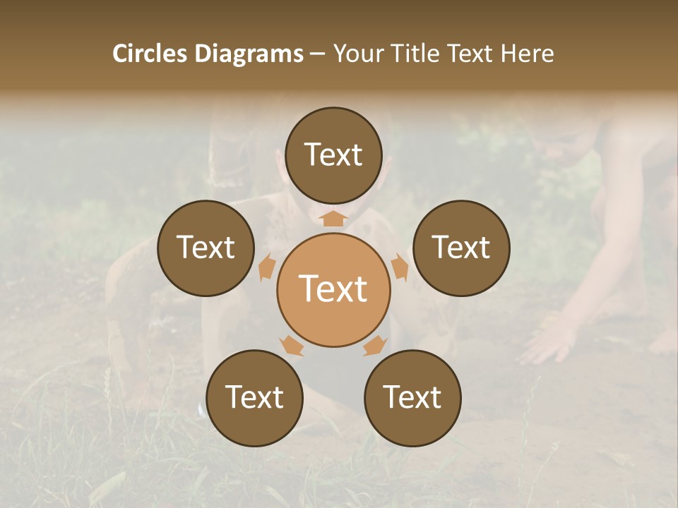 Boy Painted With Mud Sitting In Dirt Hole With Other Boys Playing In Background PowerPoint Template