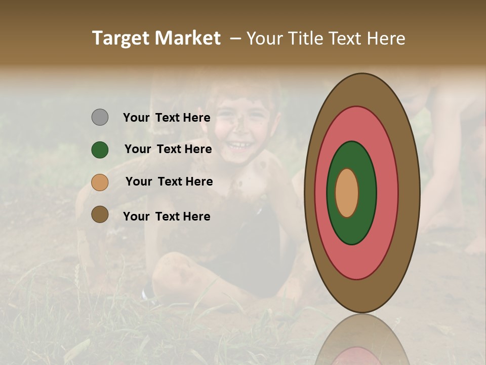 Boy Painted With Mud Sitting In Dirt Hole With Other Boys Playing In Background PowerPoint Template