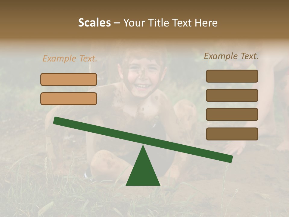 Boy Painted With Mud Sitting In Dirt Hole With Other Boys Playing In Background PowerPoint Template