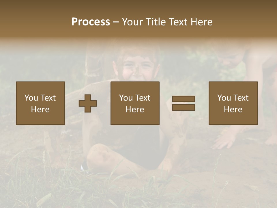 Boy Painted With Mud Sitting In Dirt Hole With Other Boys Playing In Background PowerPoint Template