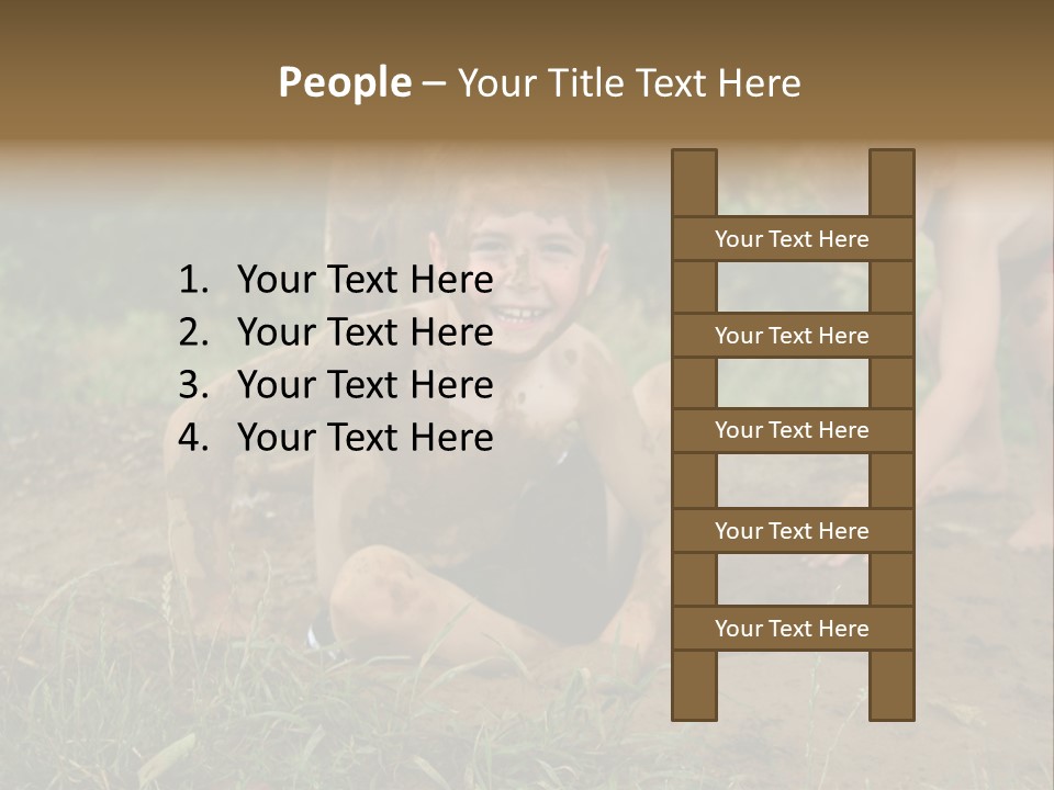 Boy Painted With Mud Sitting In Dirt Hole With Other Boys Playing In Background PowerPoint Template