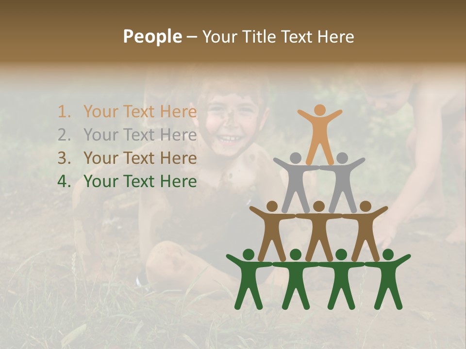 Boy Painted With Mud Sitting In Dirt Hole With Other Boys Playing In Background PowerPoint Template