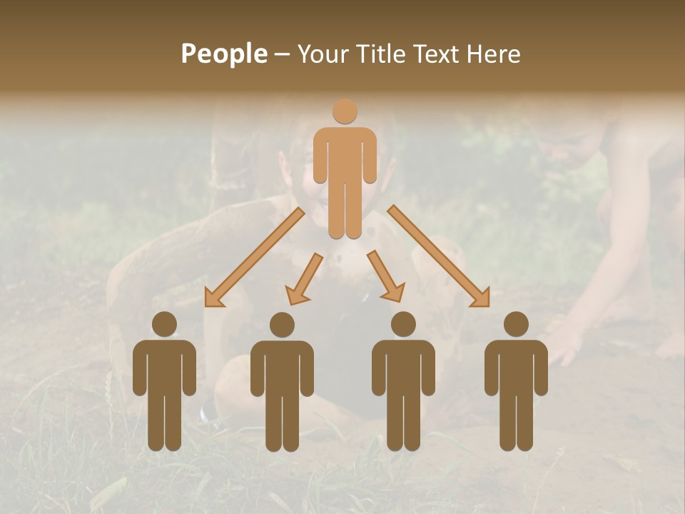 Boy Painted With Mud Sitting In Dirt Hole With Other Boys Playing In Background PowerPoint Template
