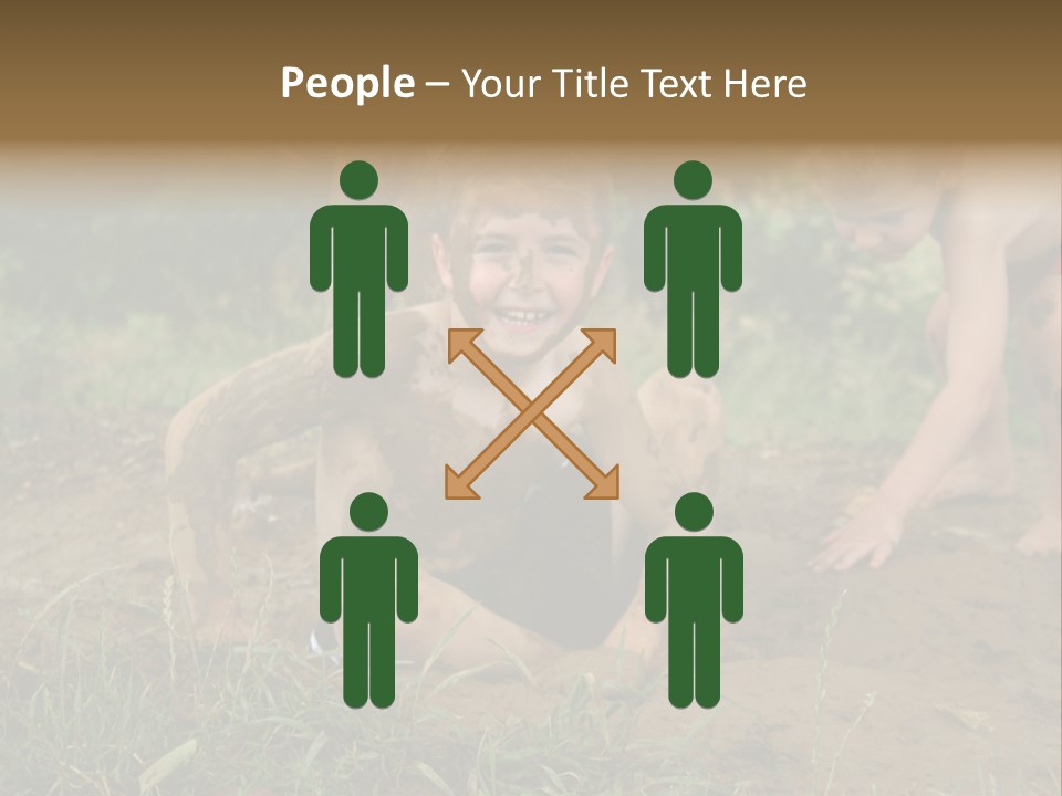 Boy Painted With Mud Sitting In Dirt Hole With Other Boys Playing In Background PowerPoint Template