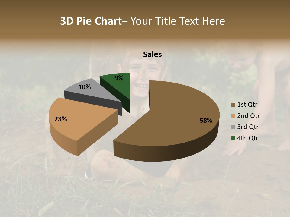 Boy Painted With Mud Sitting In Dirt Hole With Other Boys Playing In Background PowerPoint Template