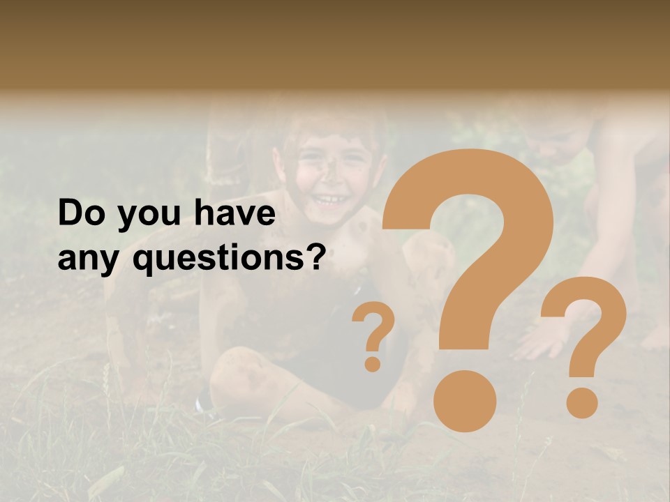 Boy Painted With Mud Sitting In Dirt Hole With Other Boys Playing In Background PowerPoint Template