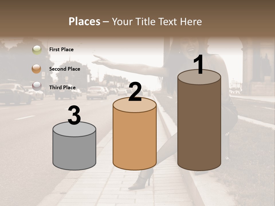 A Woman Is Sitting On A Post On The Side Of The Road PowerPoint Template