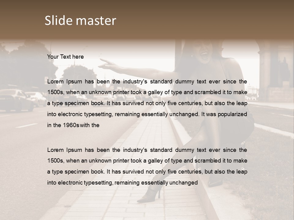 A Woman Is Sitting On A Post On The Side Of The Road PowerPoint Template