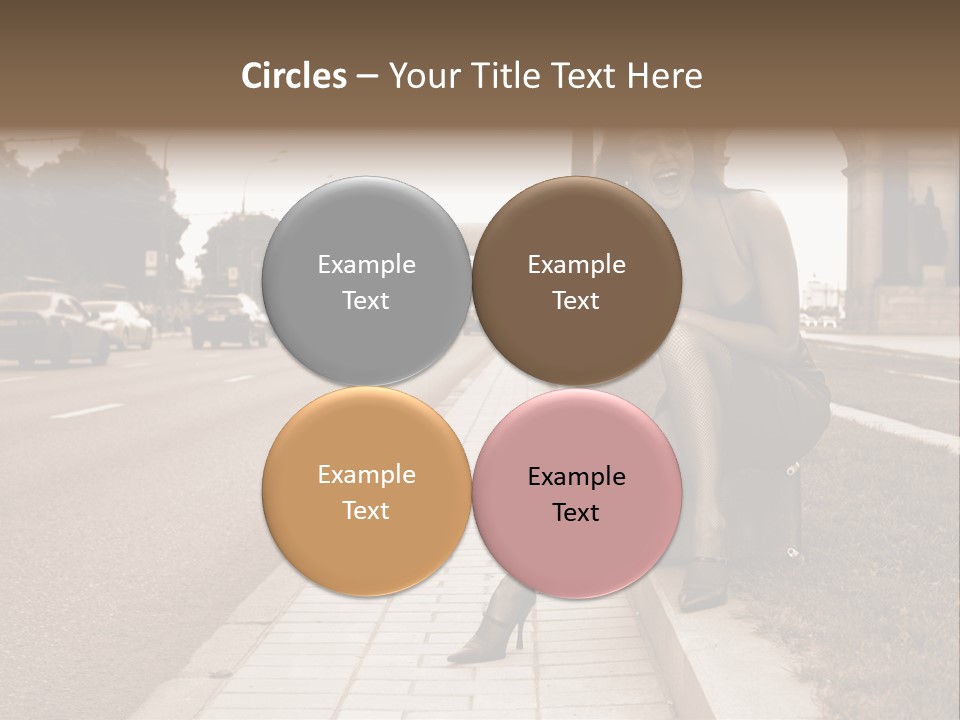 A Woman Is Sitting On A Post On The Side Of The Road PowerPoint Template