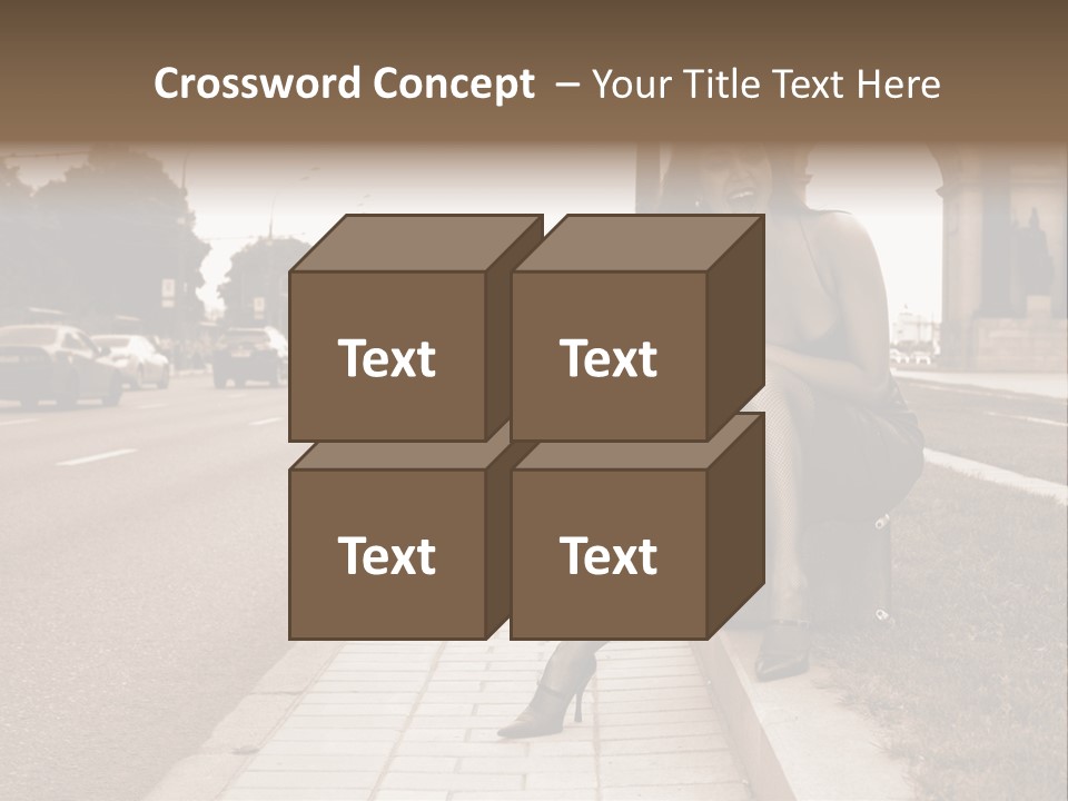 A Woman Is Sitting On A Post On The Side Of The Road PowerPoint Template