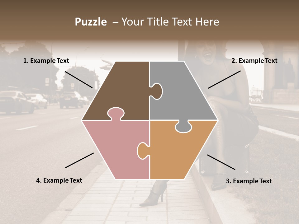 A Woman Is Sitting On A Post On The Side Of The Road PowerPoint Template