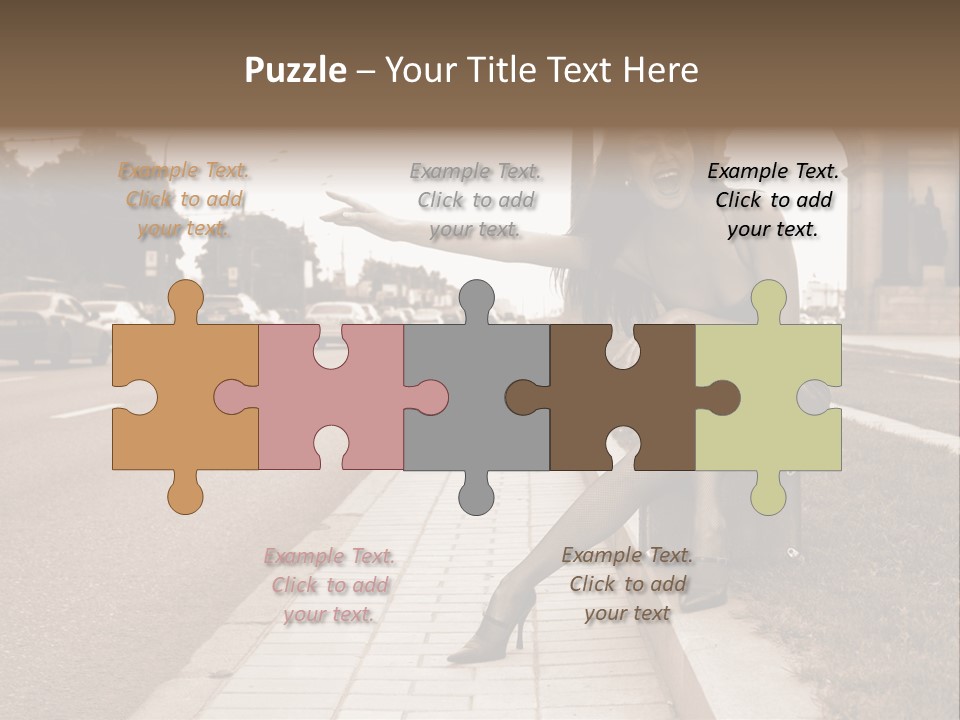 A Woman Is Sitting On A Post On The Side Of The Road PowerPoint Template