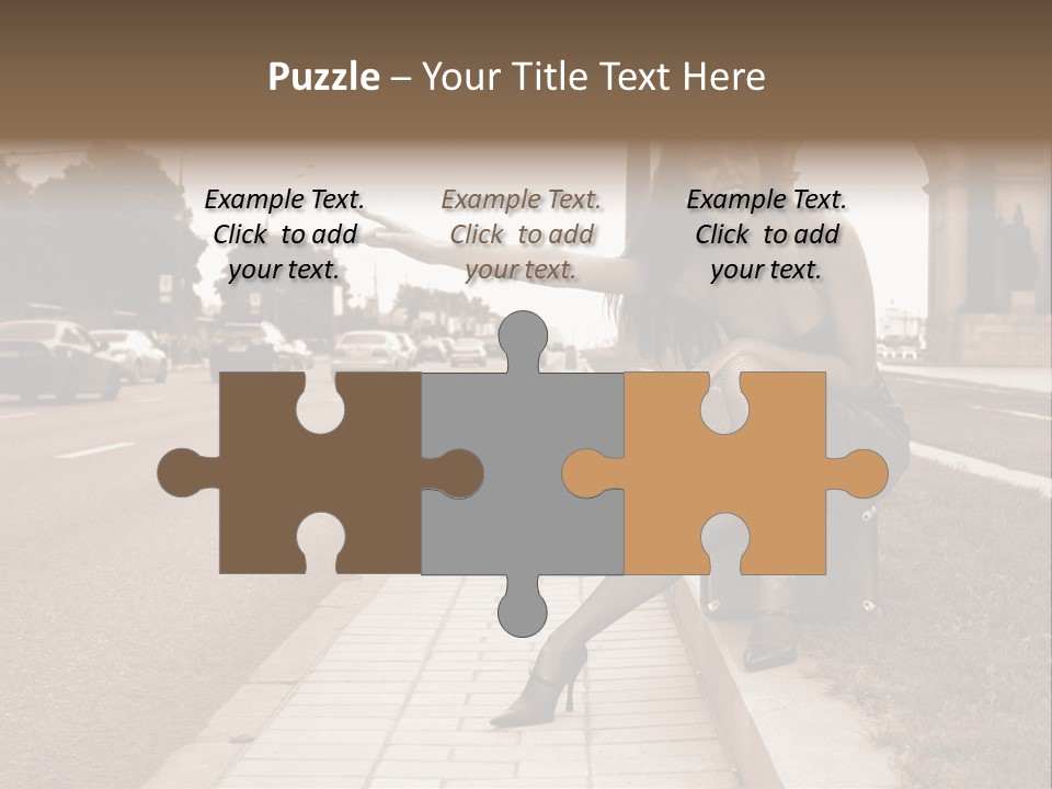 A Woman Is Sitting On A Post On The Side Of The Road PowerPoint Template