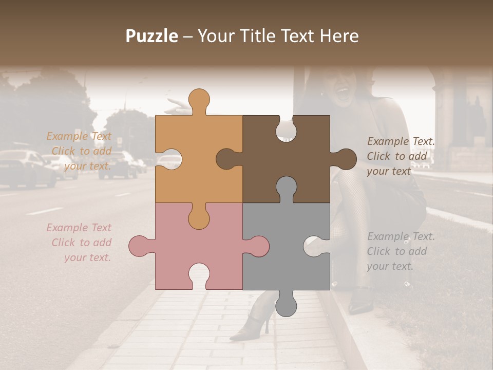 A Woman Is Sitting On A Post On The Side Of The Road PowerPoint Template