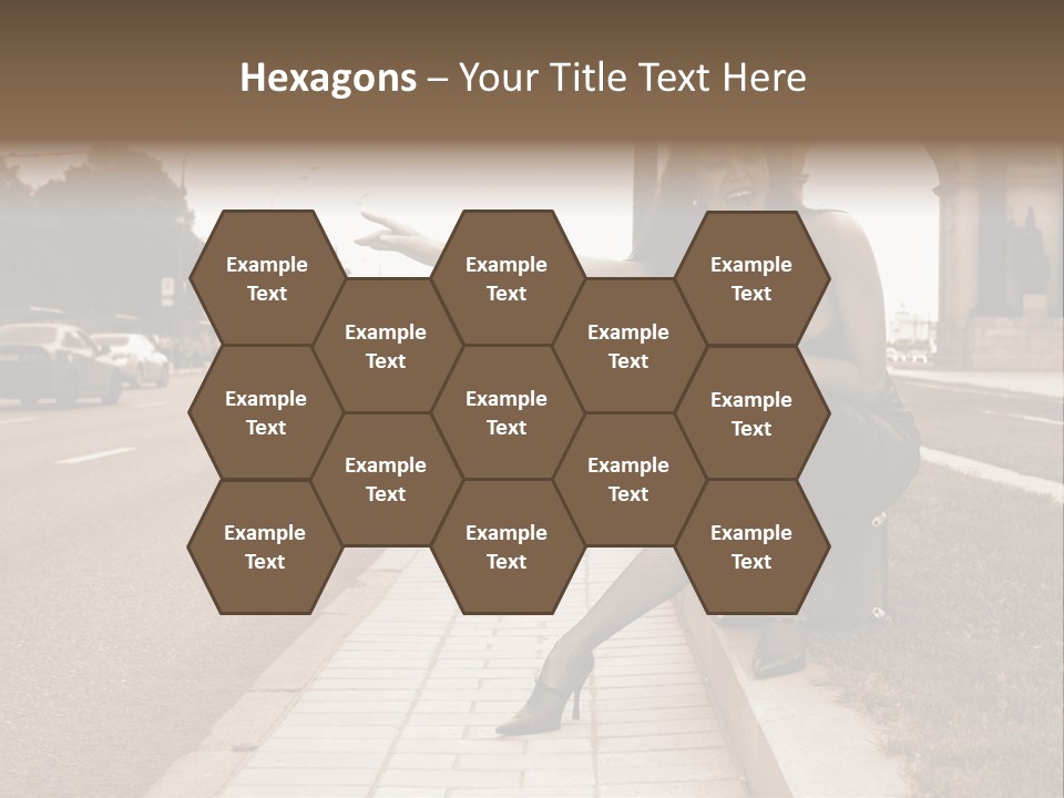 A Woman Is Sitting On A Post On The Side Of The Road PowerPoint Template