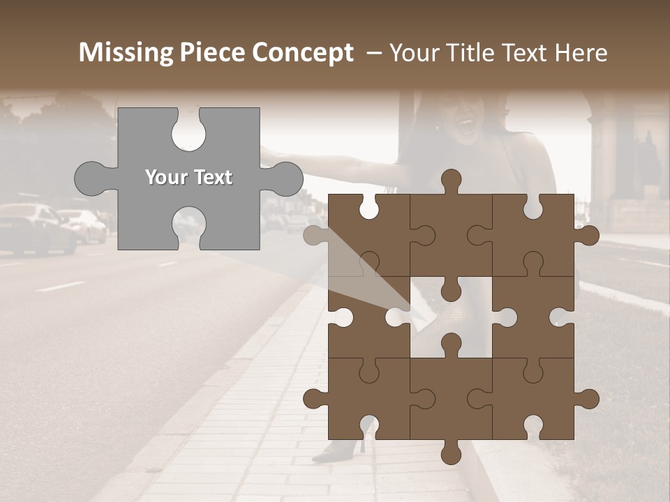 A Woman Is Sitting On A Post On The Side Of The Road PowerPoint Template