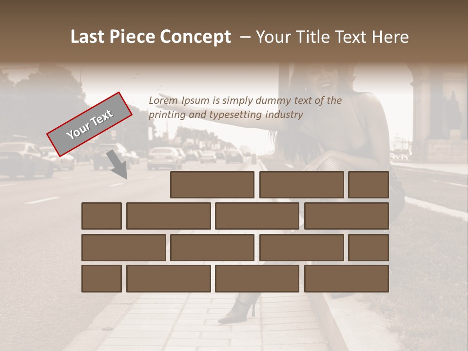 A Woman Is Sitting On A Post On The Side Of The Road PowerPoint Template