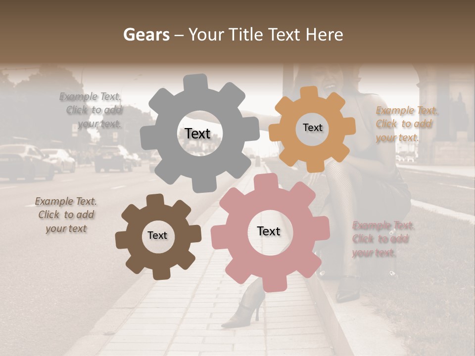 A Woman Is Sitting On A Post On The Side Of The Road PowerPoint Template