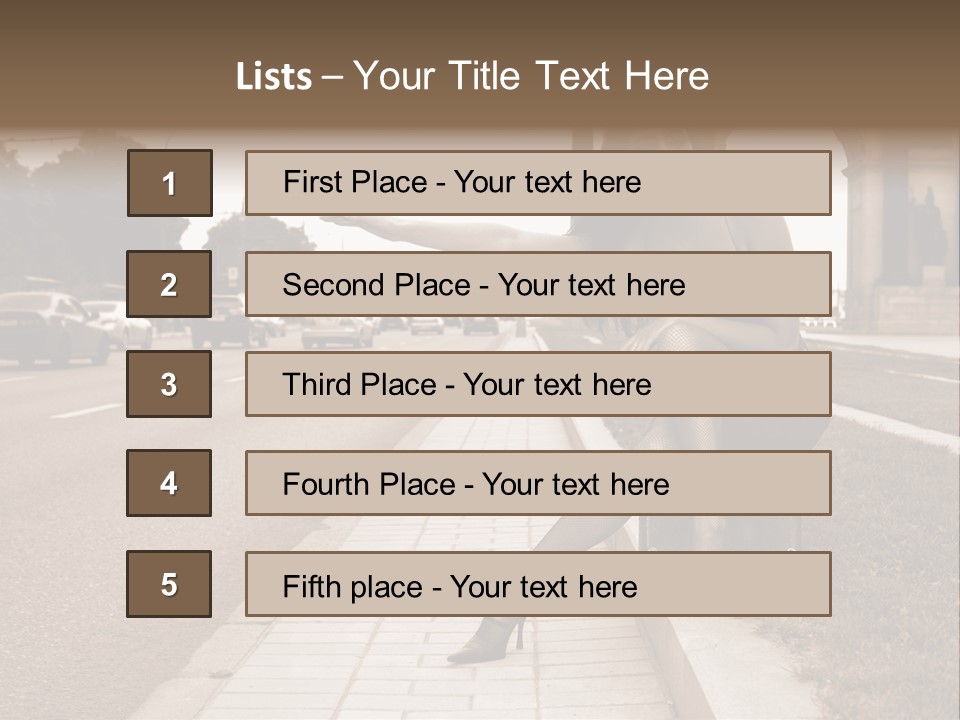A Woman Is Sitting On A Post On The Side Of The Road PowerPoint Template