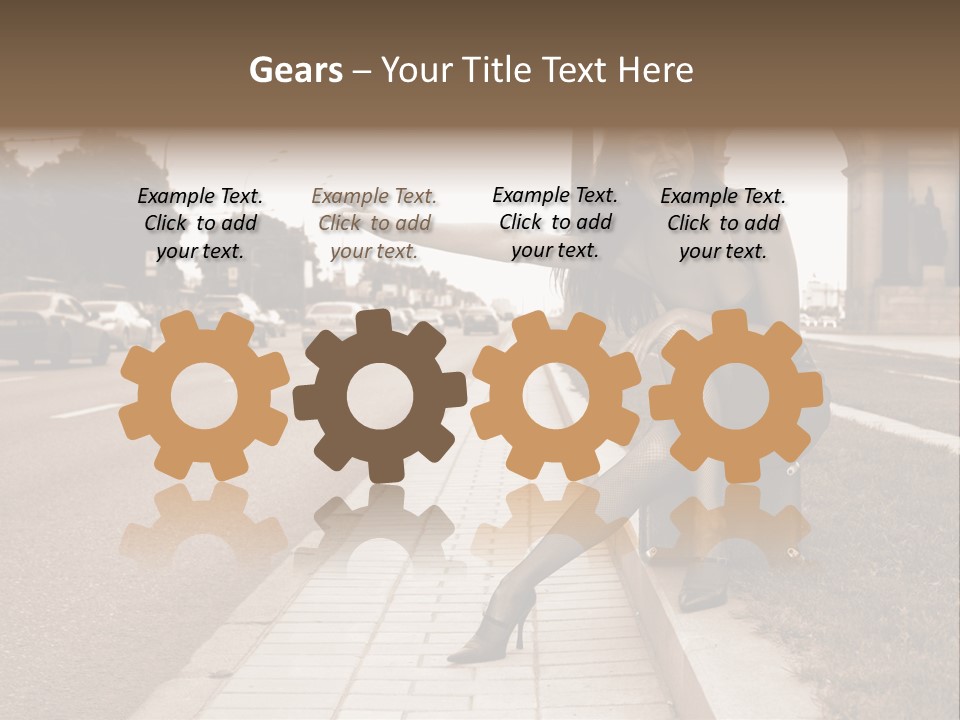 A Woman Is Sitting On A Post On The Side Of The Road PowerPoint Template