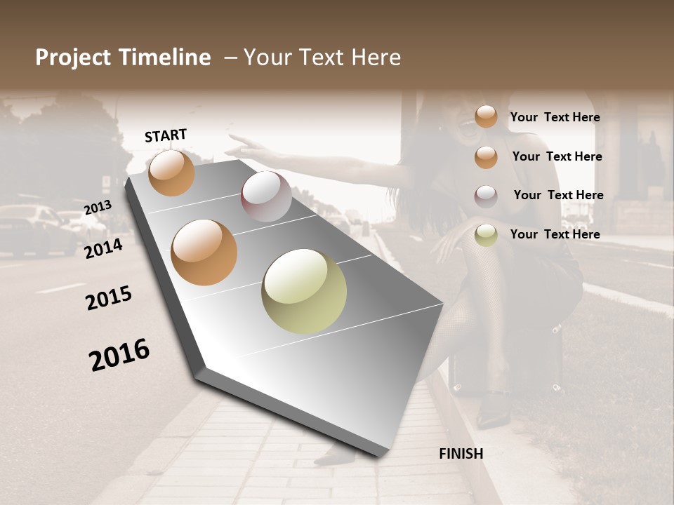 A Woman Is Sitting On A Post On The Side Of The Road PowerPoint Template