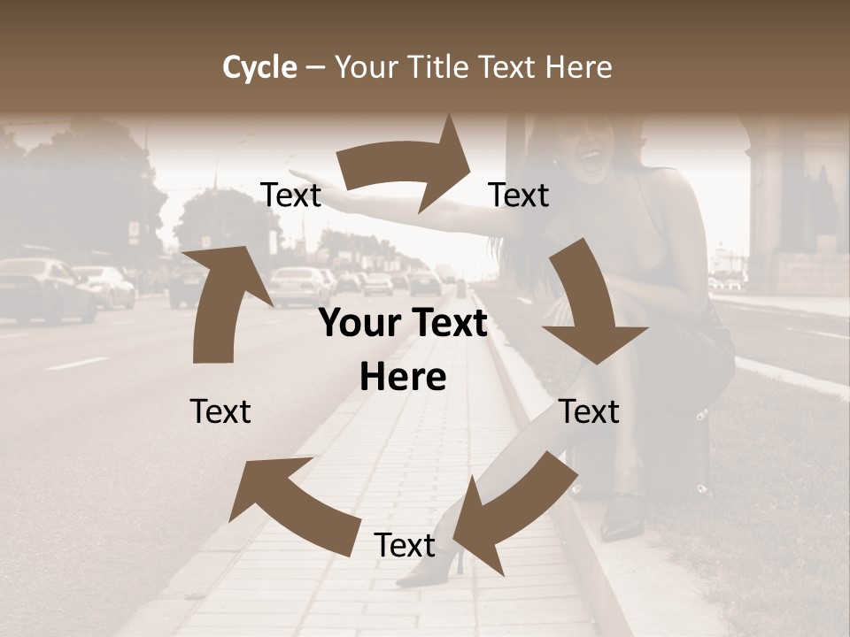 A Woman Is Sitting On A Post On The Side Of The Road PowerPoint Template