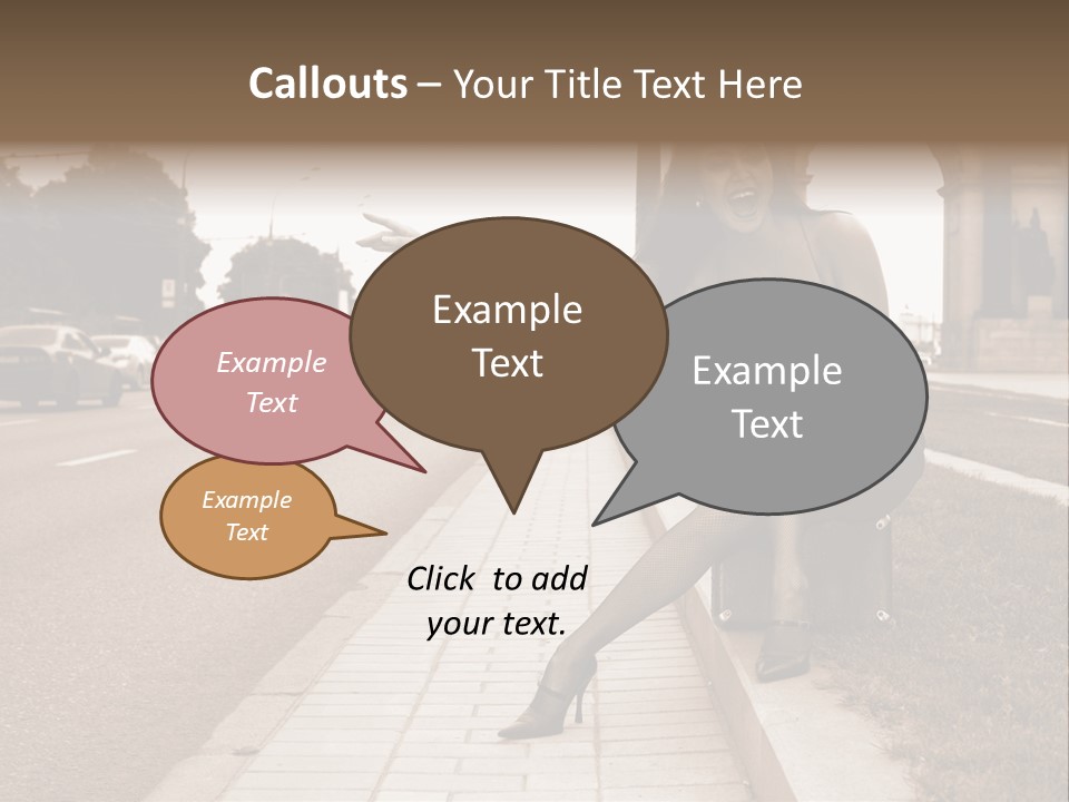 A Woman Is Sitting On A Post On The Side Of The Road PowerPoint Template