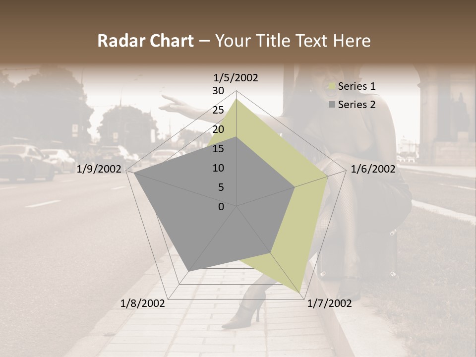 A Woman Is Sitting On A Post On The Side Of The Road PowerPoint Template