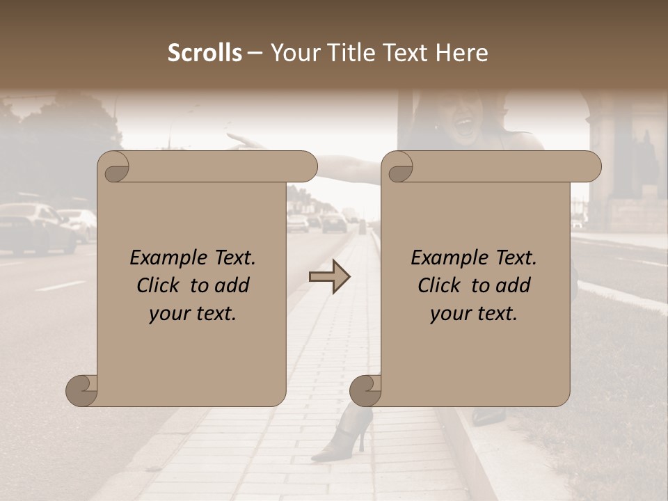 A Woman Is Sitting On A Post On The Side Of The Road PowerPoint Template