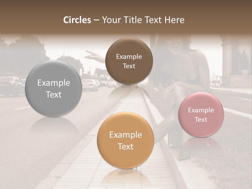 A Woman Is Sitting On A Post On The Side Of The Road PowerPoint Template