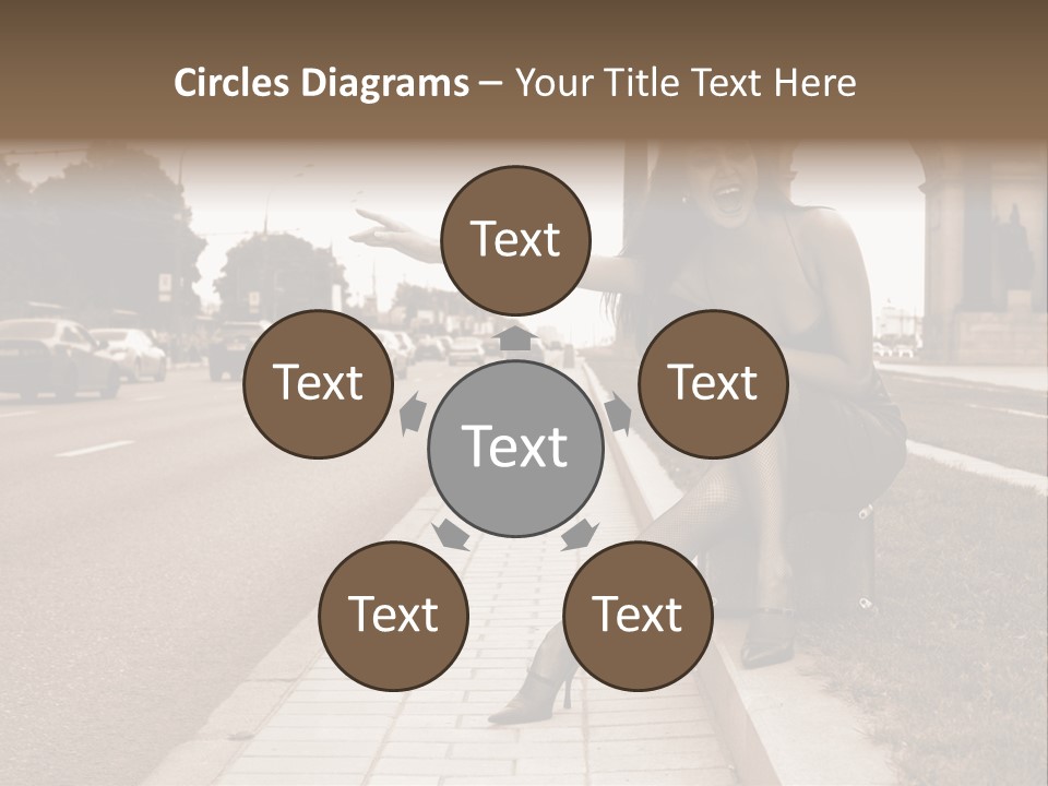 A Woman Is Sitting On A Post On The Side Of The Road PowerPoint Template