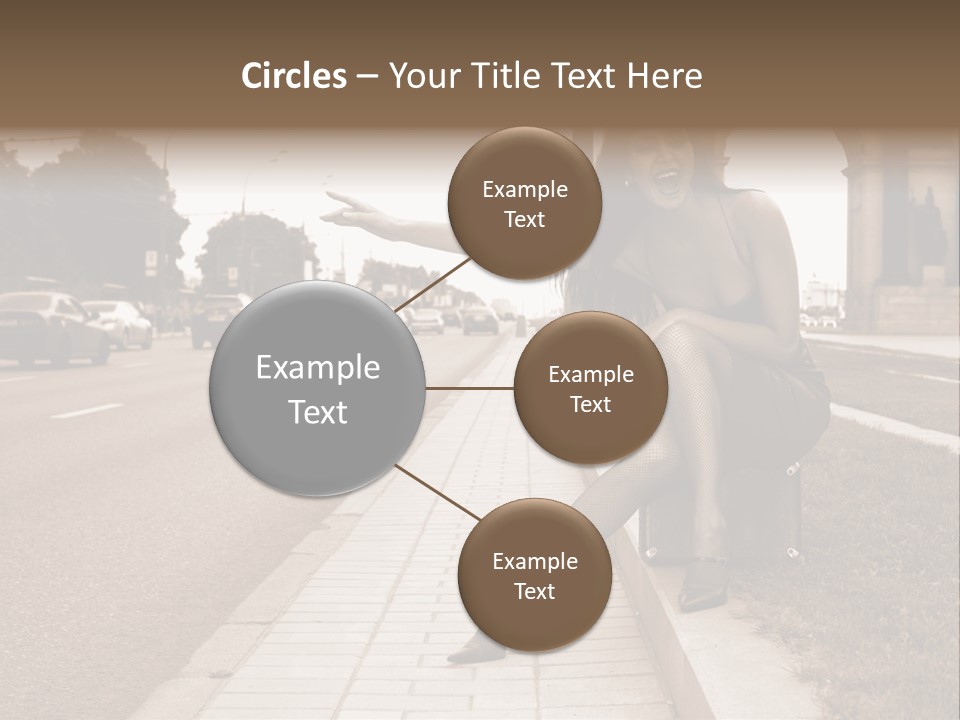 A Woman Is Sitting On A Post On The Side Of The Road PowerPoint Template