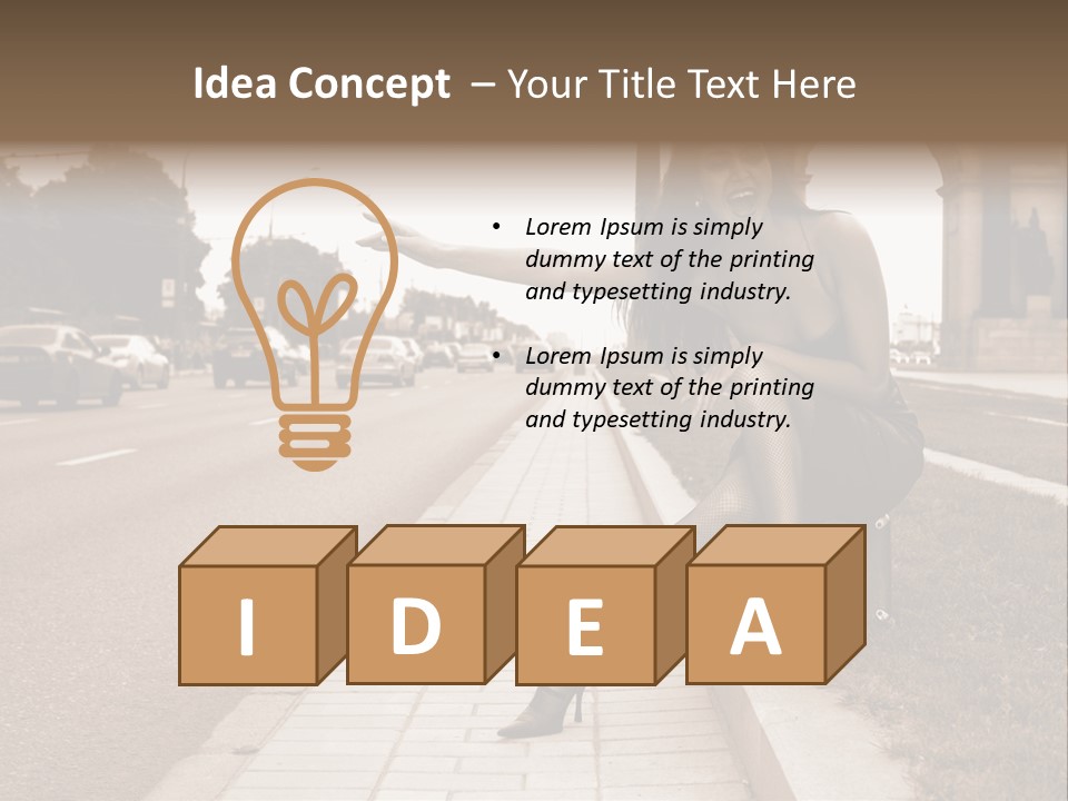 A Woman Is Sitting On A Post On The Side Of The Road PowerPoint Template