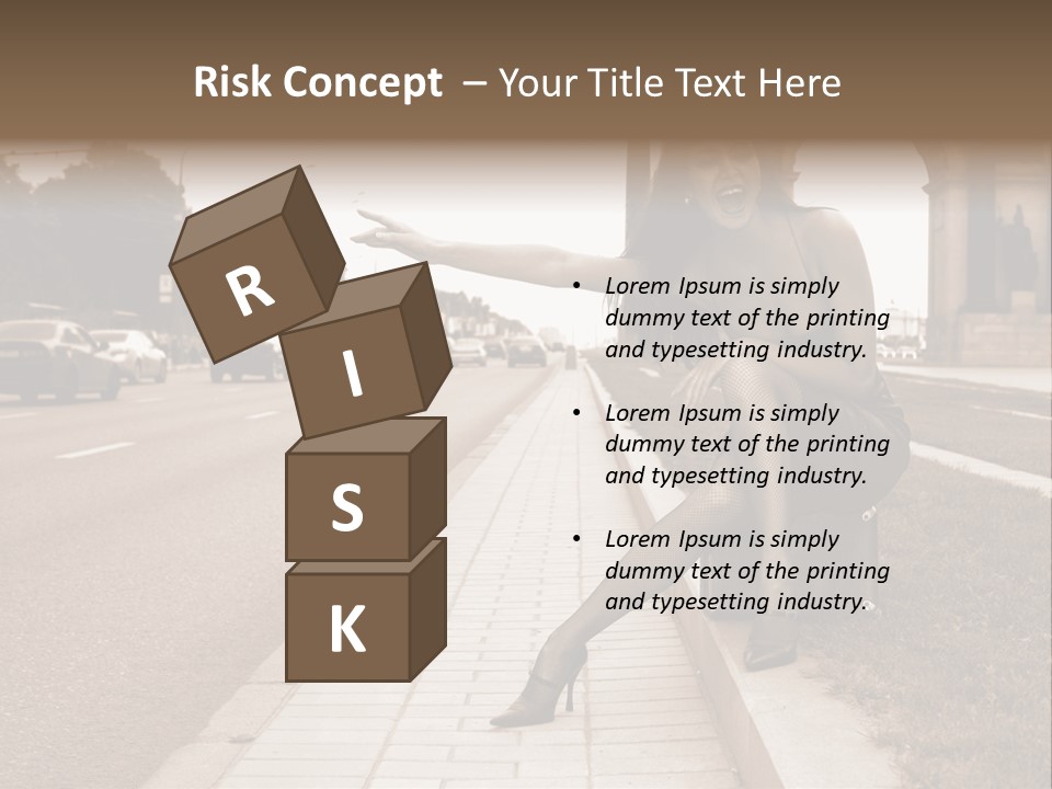 A Woman Is Sitting On A Post On The Side Of The Road PowerPoint Template