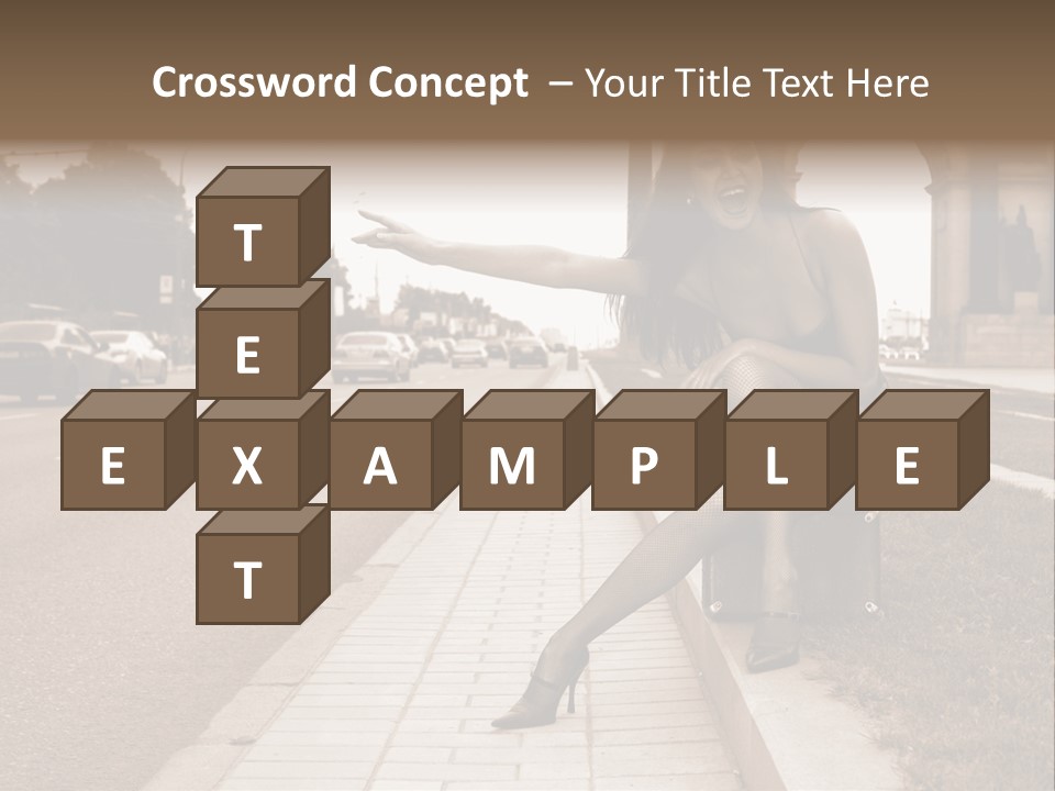 A Woman Is Sitting On A Post On The Side Of The Road PowerPoint Template