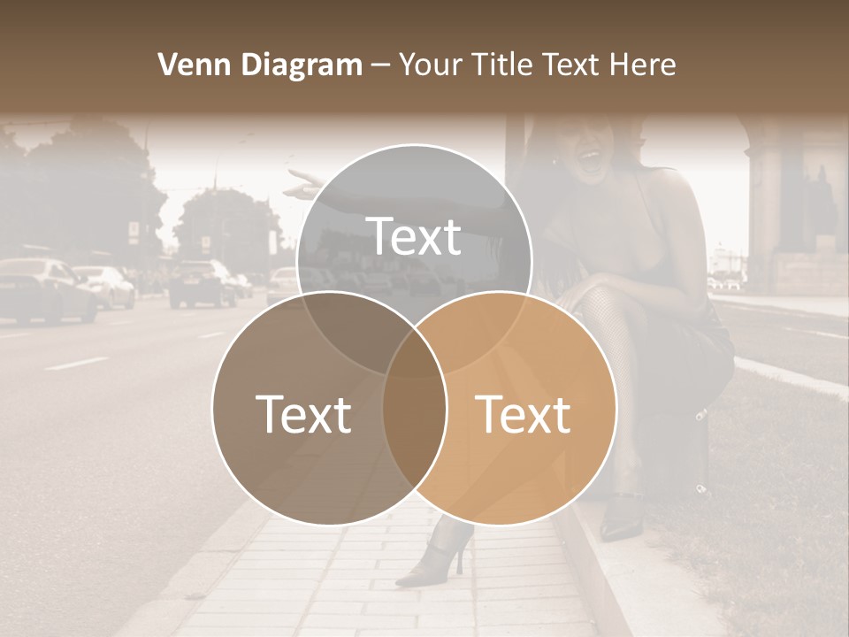 A Woman Is Sitting On A Post On The Side Of The Road PowerPoint Template