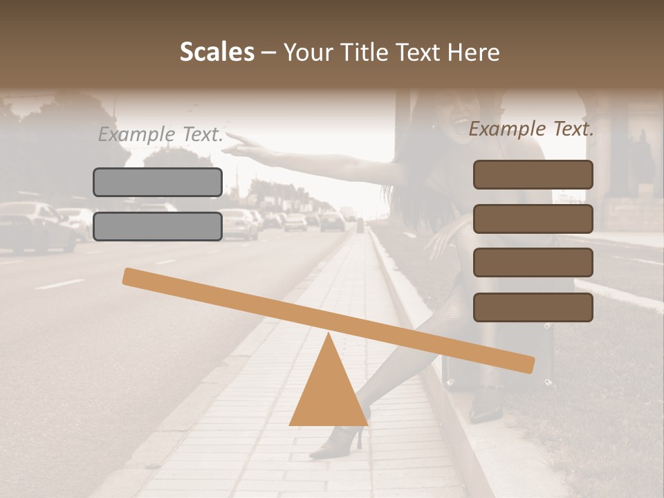 A Woman Is Sitting On A Post On The Side Of The Road PowerPoint Template