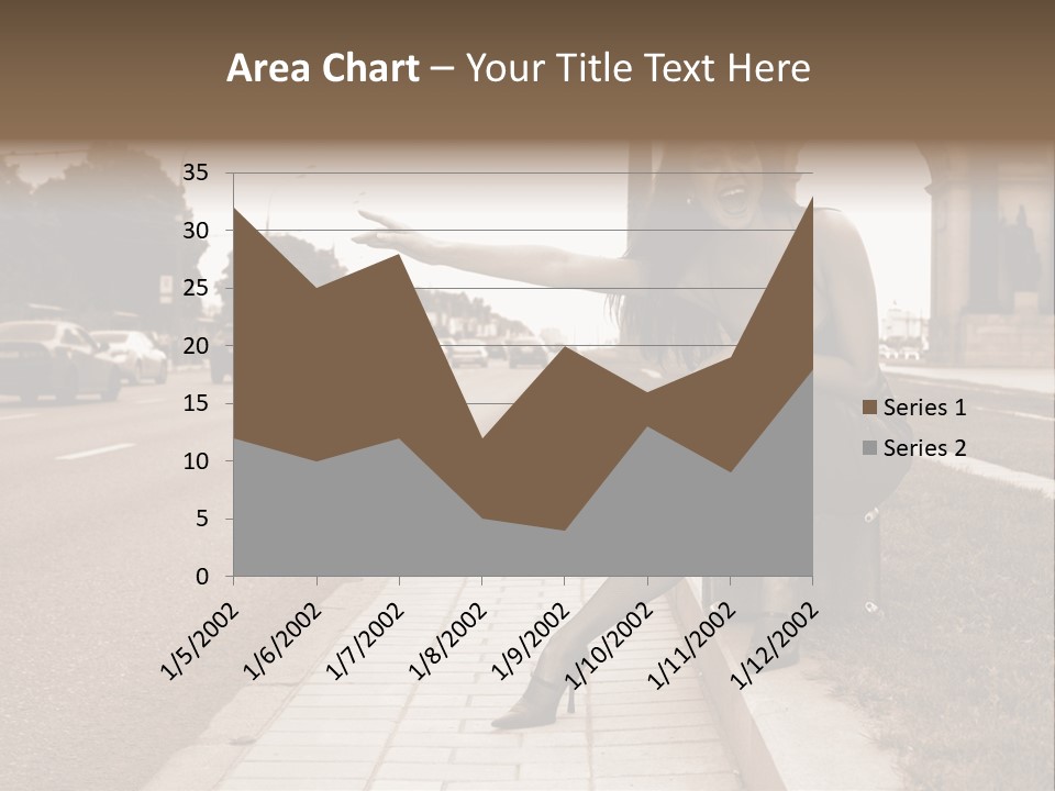 A Woman Is Sitting On A Post On The Side Of The Road PowerPoint Template
