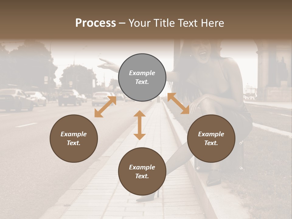 A Woman Is Sitting On A Post On The Side Of The Road PowerPoint Template