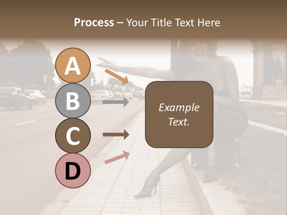 A Woman Is Sitting On A Post On The Side Of The Road PowerPoint Template