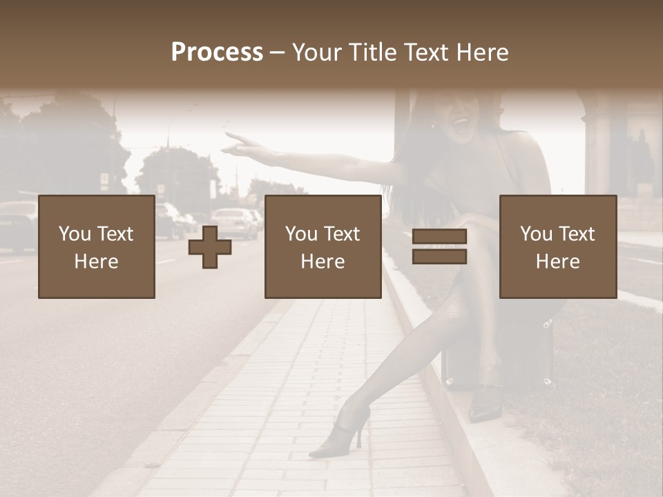 A Woman Is Sitting On A Post On The Side Of The Road PowerPoint Template