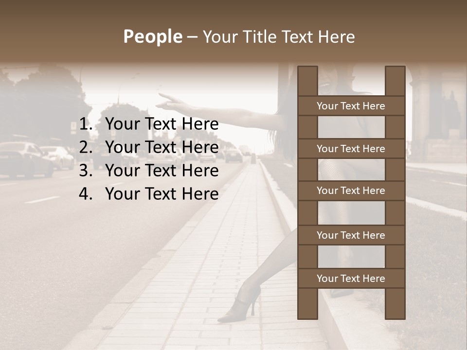 A Woman Is Sitting On A Post On The Side Of The Road PowerPoint Template