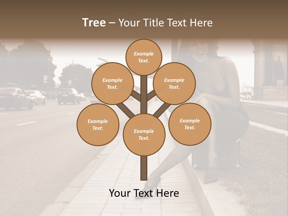 A Woman Is Sitting On A Post On The Side Of The Road PowerPoint Template