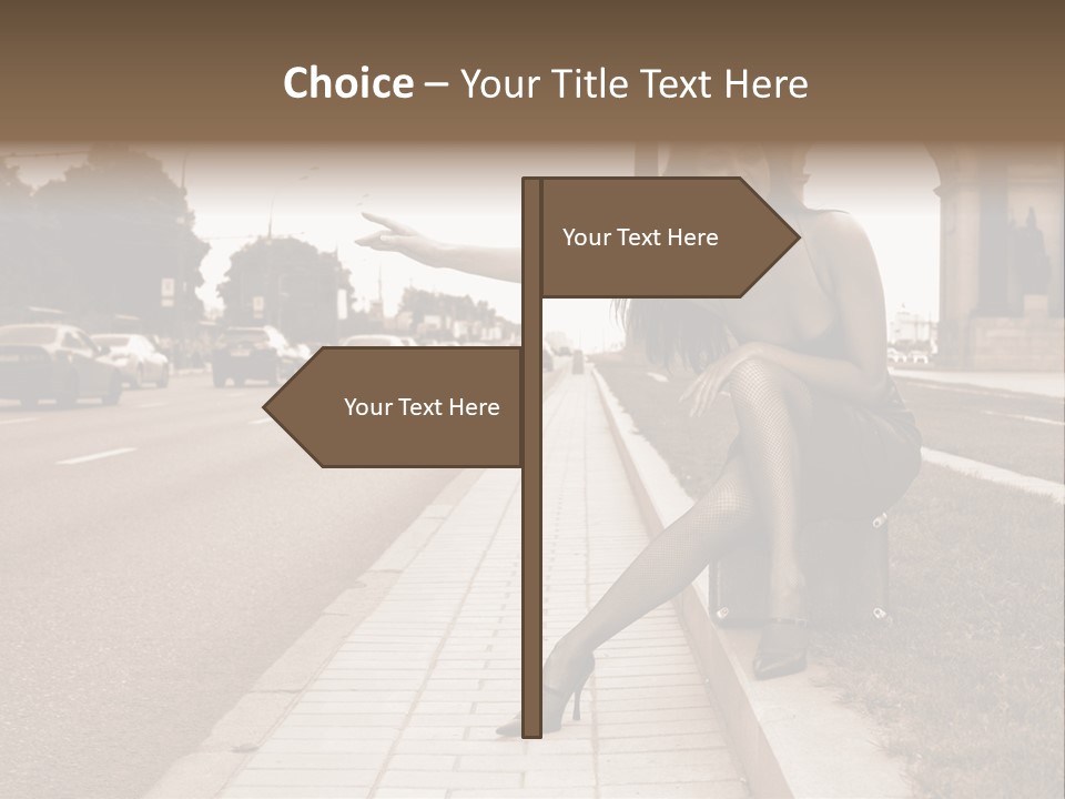 A Woman Is Sitting On A Post On The Side Of The Road PowerPoint Template
