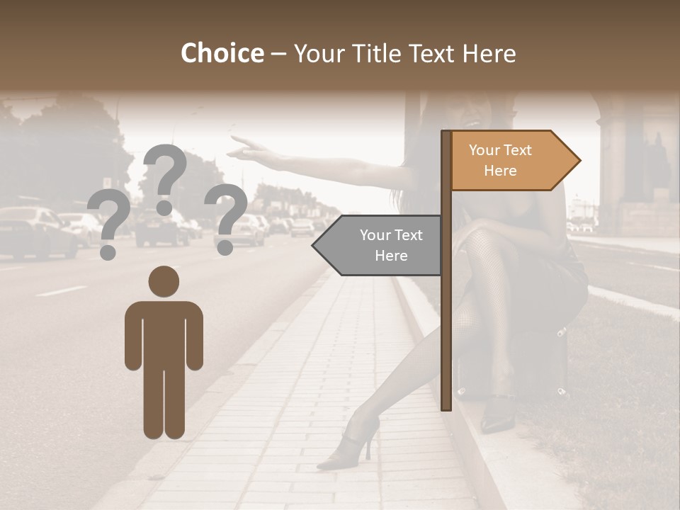 A Woman Is Sitting On A Post On The Side Of The Road PowerPoint Template