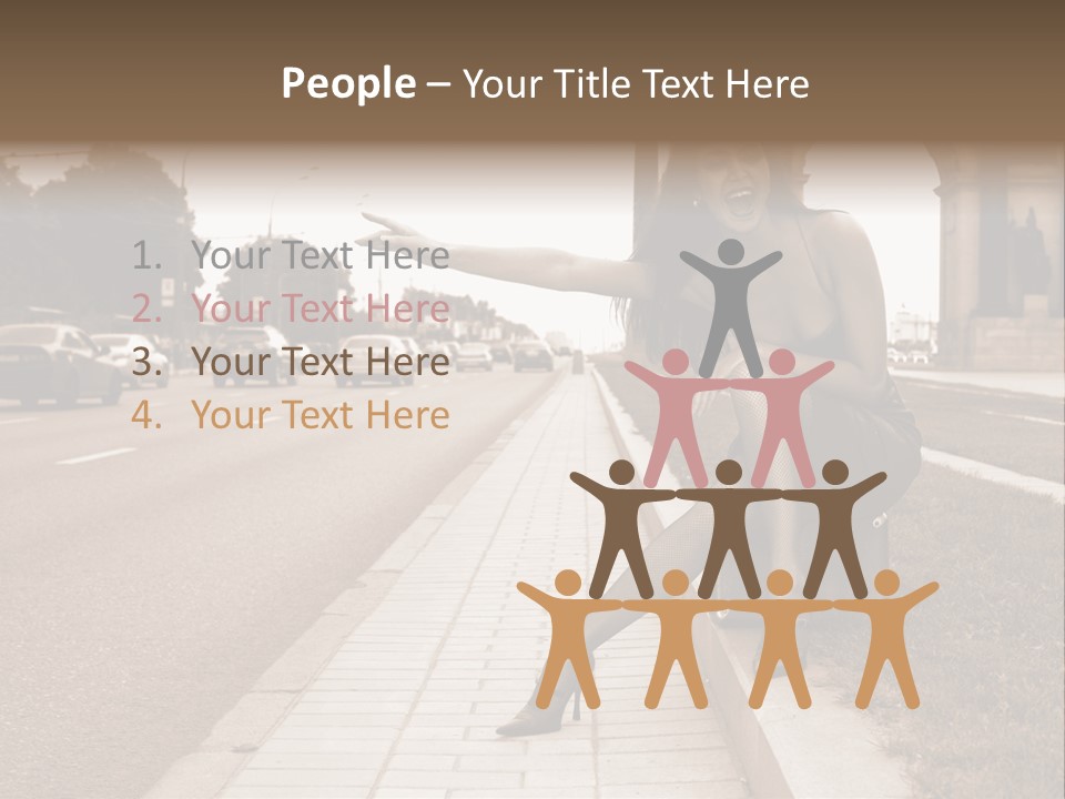 A Woman Is Sitting On A Post On The Side Of The Road PowerPoint Template