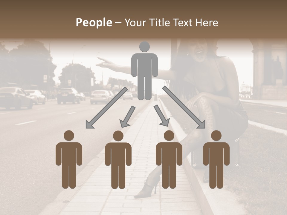 A Woman Is Sitting On A Post On The Side Of The Road PowerPoint Template