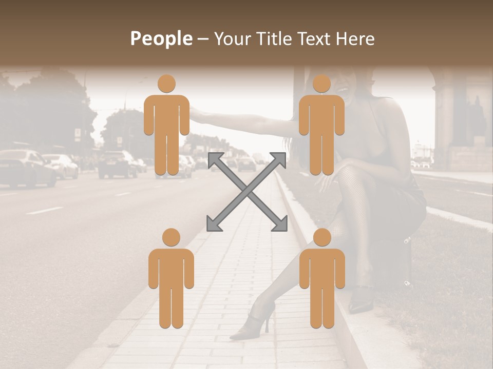 A Woman Is Sitting On A Post On The Side Of The Road PowerPoint Template