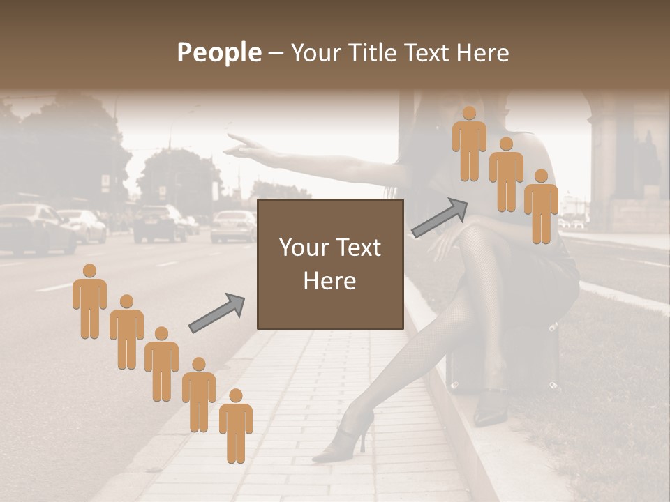 A Woman Is Sitting On A Post On The Side Of The Road PowerPoint Template